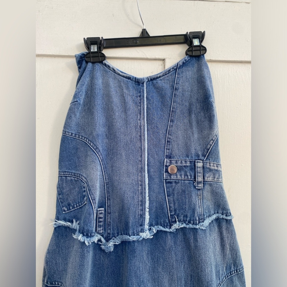 NWT Fashion Nova Delilah Denim Maxi Dress Med Strapless Corset Bustier Stretch - Picture 8 of 14